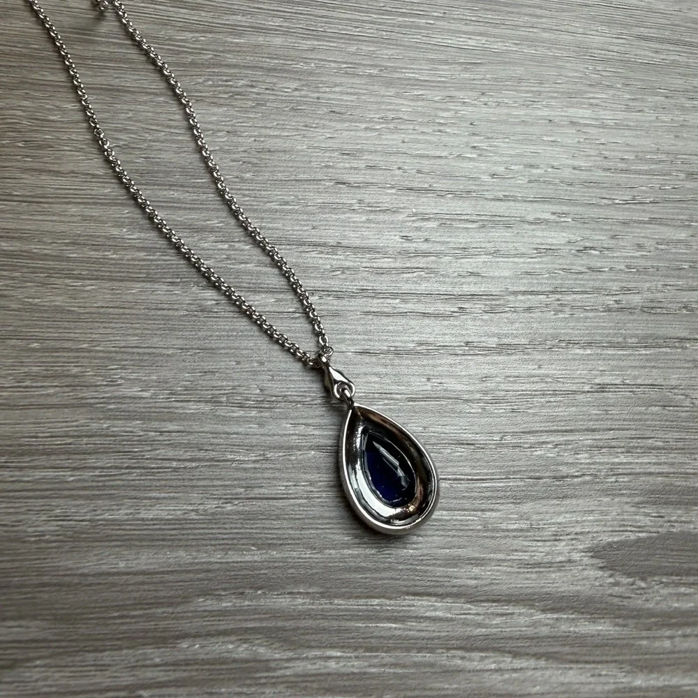 Carolee New York Simulated Blue Sapphire Crystal Halo Teardrop Necklace New